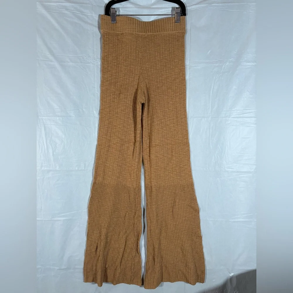 H&M Flare Leg Leggings Womens Sz XS Stretch Pull-On Brown Stretch Linen Blend